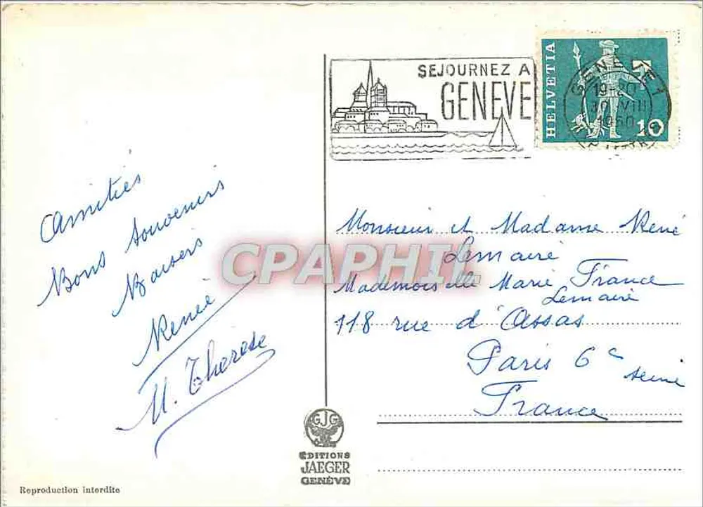 O Mont-Blanc (4810 m.) visto de Genebra — Edições Jaeger, n° 8040 - Verso