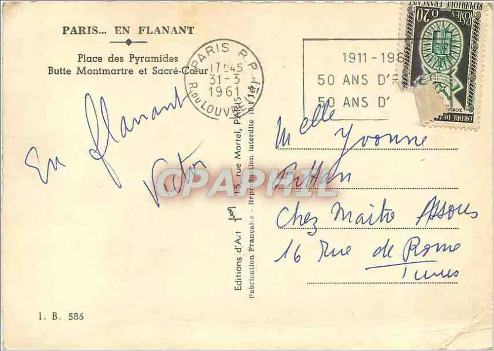 Paris — vue de la Butte Montmartre et du Sacré-Cœur — Éditions d'Art Flanant, n° 1.B.586 - Verso