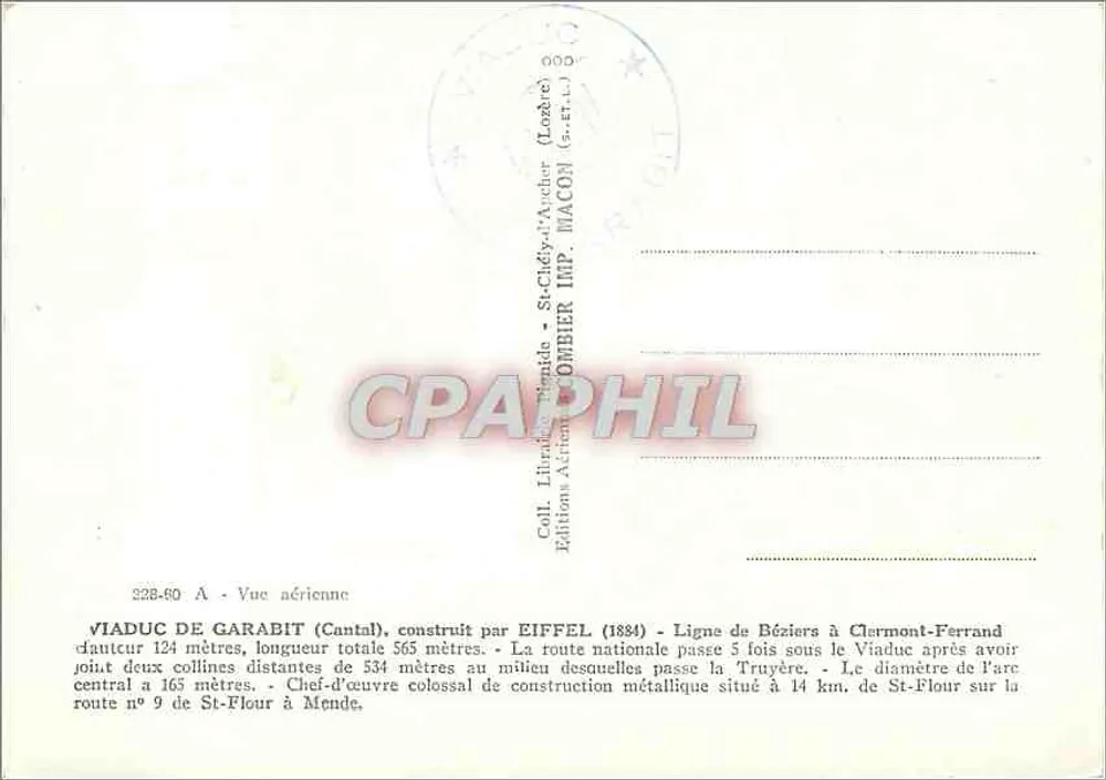 Viadukt von Garabit (Cantal) — Luftaufnahme — Éditions A. Combier - Rückseite