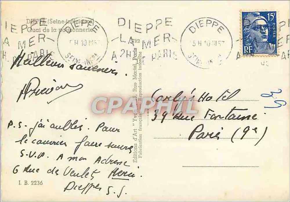 Dieppe - Quai de la Poissonnerie — Blick auf den Hafen mit Boot — J. LION - Rückseite