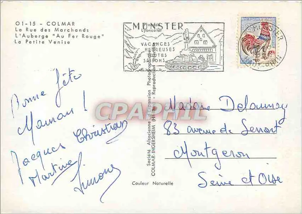 कॉलमार — सैर के साथ सेंट-एतिएन चर्च की टॉवर और कॉलम्बेज घर — प्रकाशक लियोनकलर - पीछे