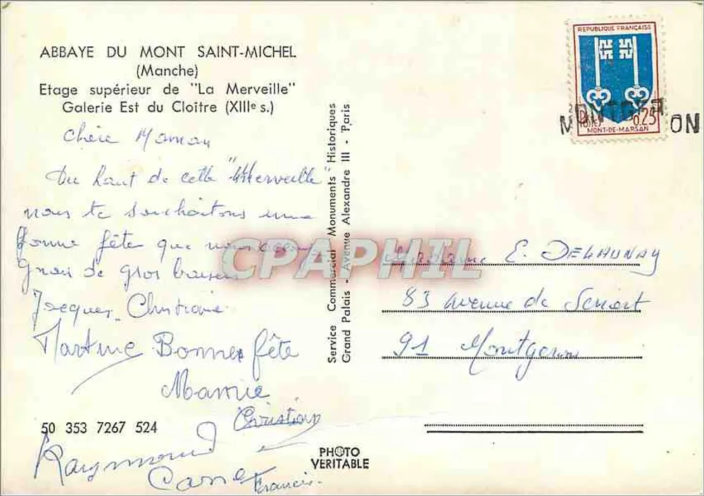 Abadia do Monte Santo Michel — Andar superior do Claustro (século XIII) — Service Commercial Monuments Historiques, Paris - Verso