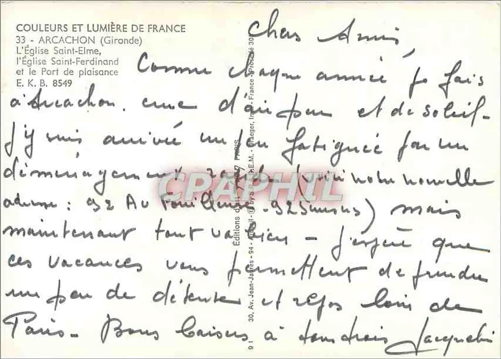 Arcachon — A Igreja São Ferdinando, o Portos de lazer — Éditions Jean-Jacques 94 - Verso
