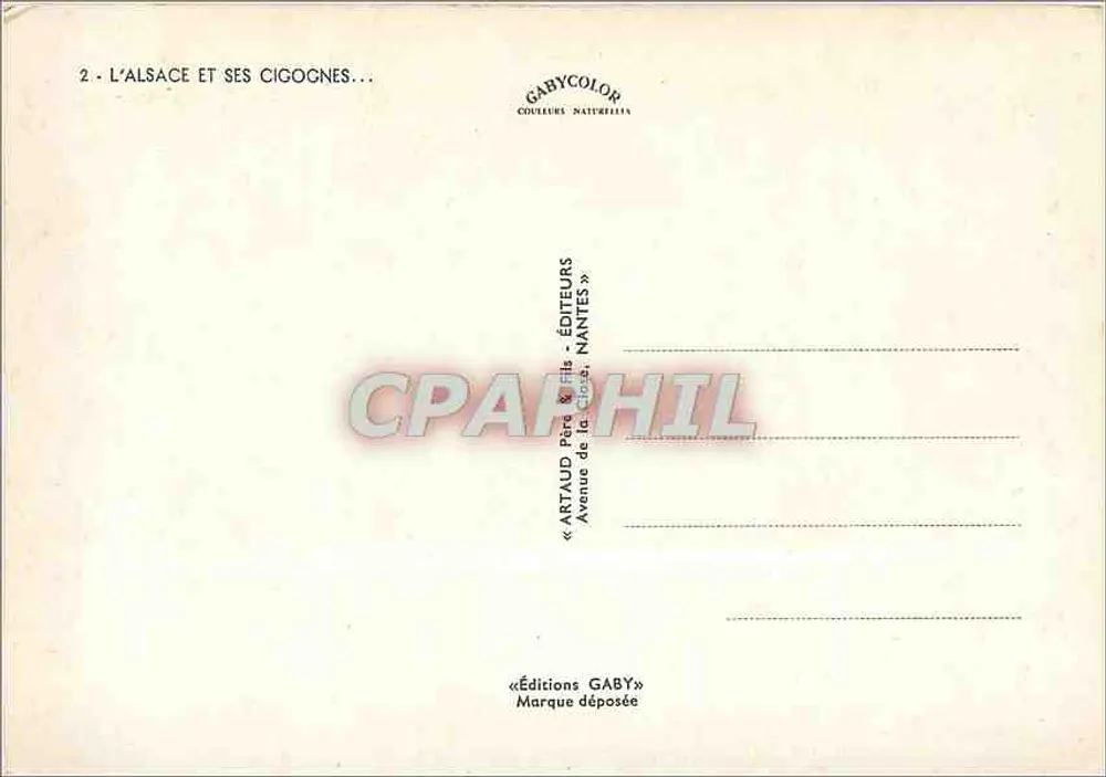 Alsace et ses cigognes — Série Gabycolor — Éditions Gaby, Nantes - Verso