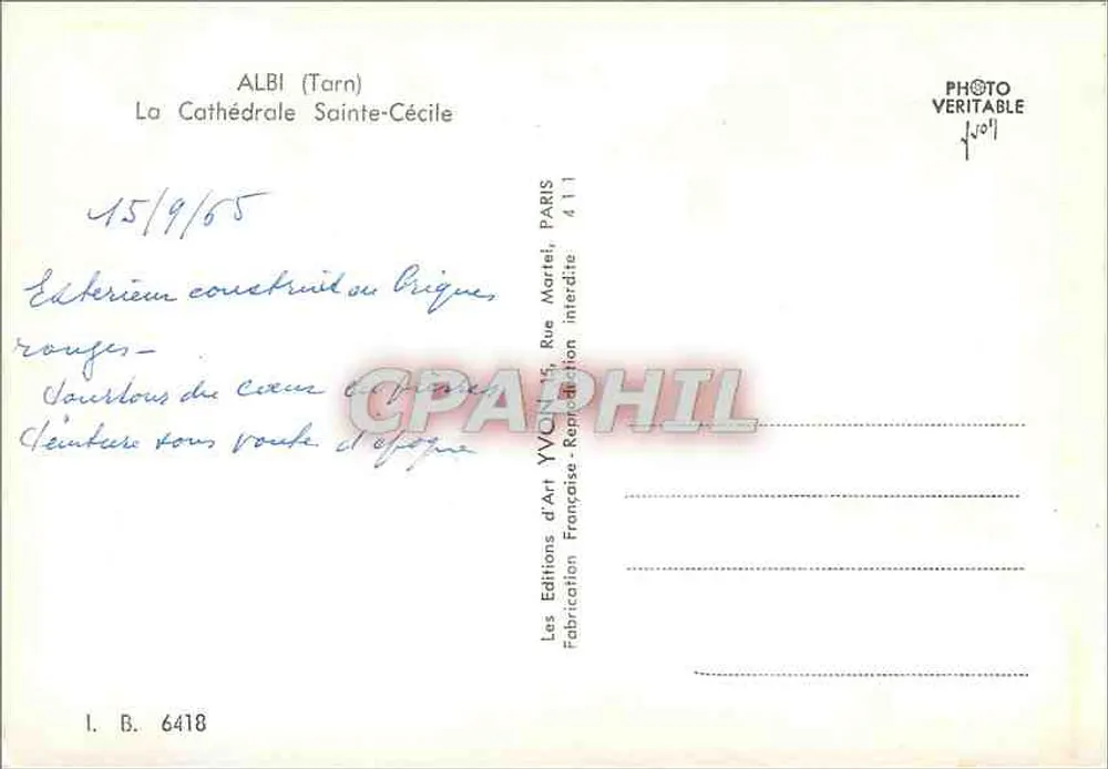Albi (Tarn) — A Catedral Santa Cecília — Éditions d'Art Yvon, Paris - Verso