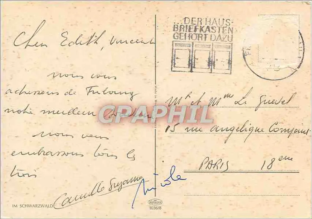 Famílias em traje tradicional — Schwarzwald — editor Im Schwarzwald, n° 1036/8 - Verso