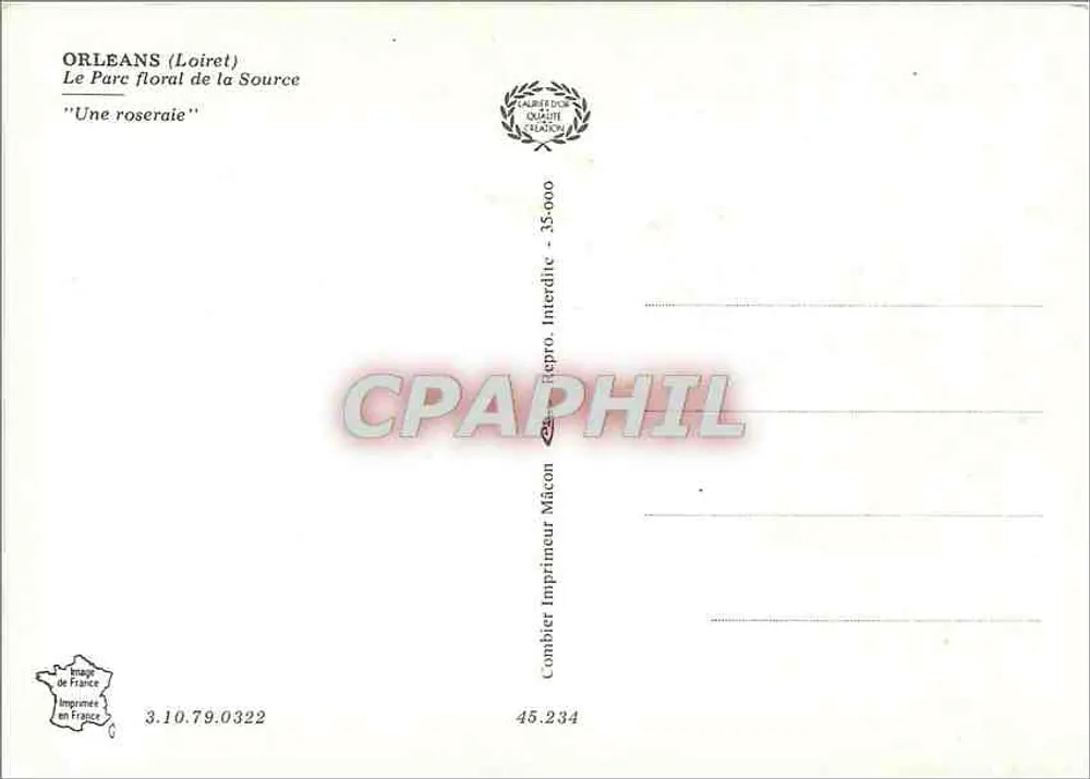 Orléans (Loiret) — O Parque Floral da Fonte — 'Uma rosaleda' — Impressor Combier - Verso