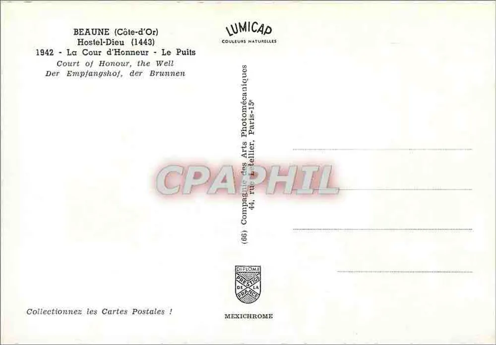 Beaune (Côte-d'Or) — A Cour d'Honneur — editor LUMICAP, n° (66) - Verso