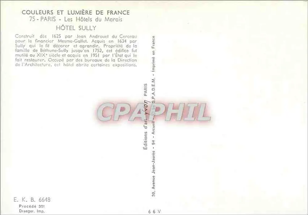 Hotel Sully — Paris, Marais — Edições Jean-Jaurès - Verso