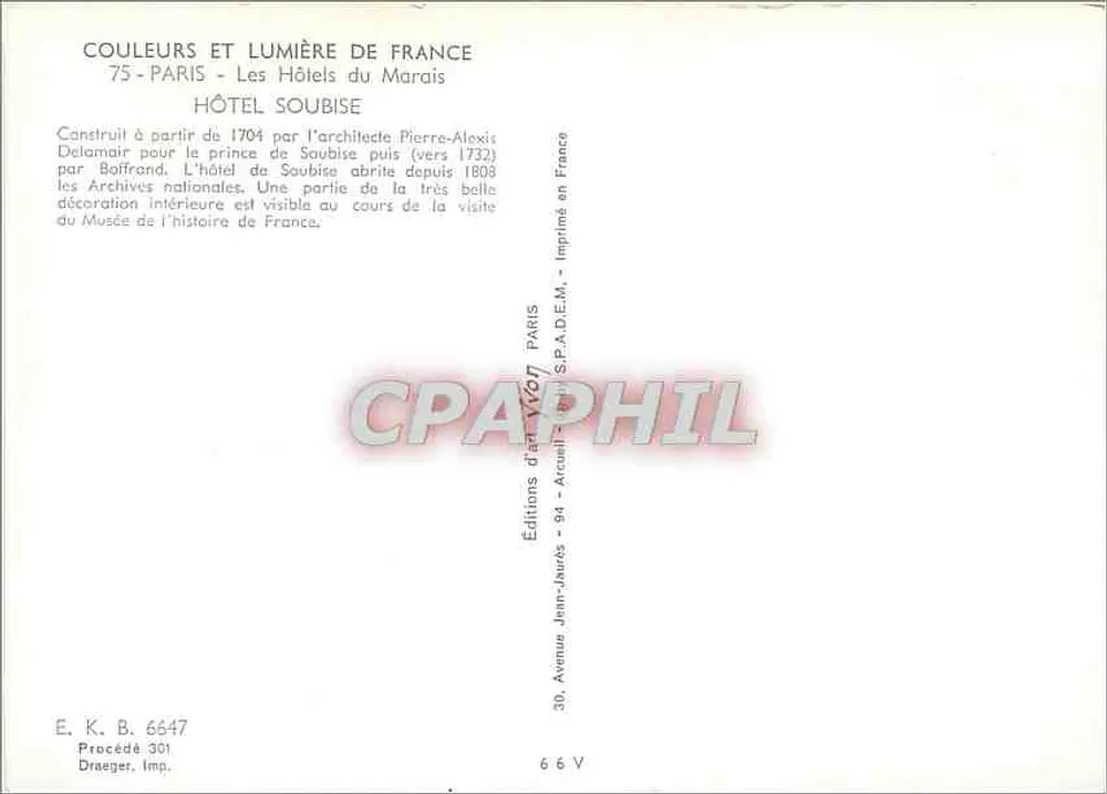 Hôtel Soubise — Paris, Marais — Éditions Jean-Jaurès - Verso