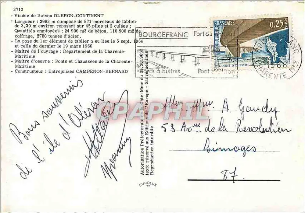 Ponte de Oléron — Viaduto de ligação Oléron-Continent — Editor EUROP - Verso