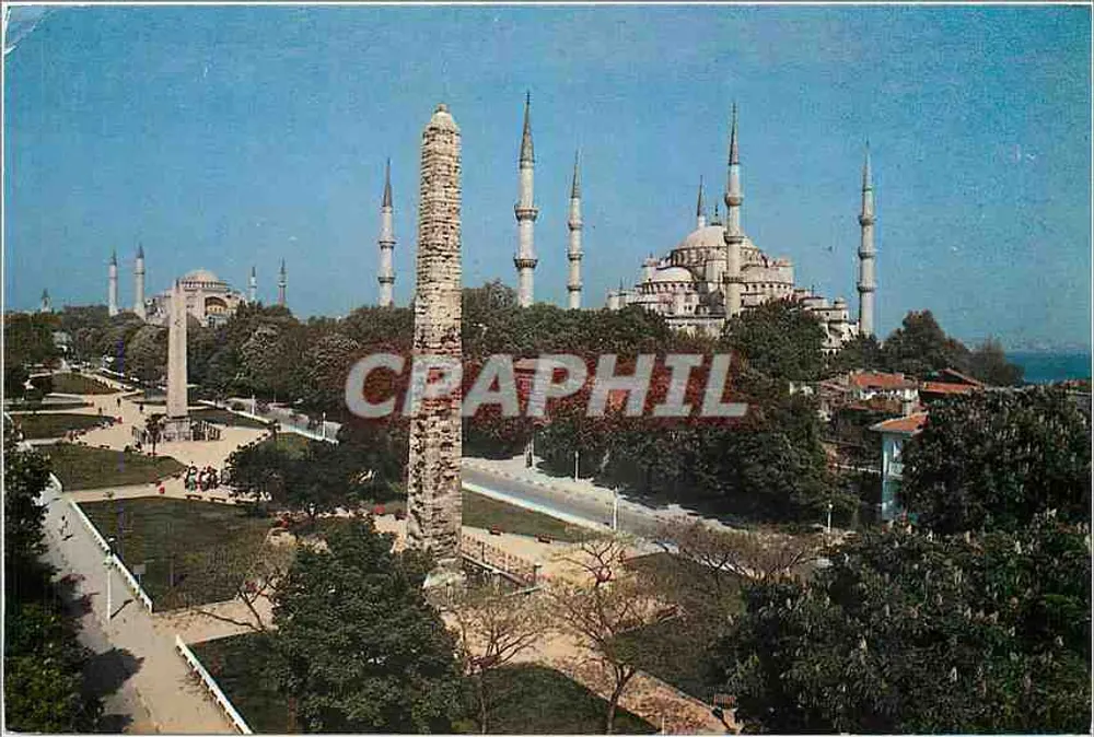 Istanbul — Vista della moschea blu e del monumento di Topkapı — editore sconosciuto - Recto