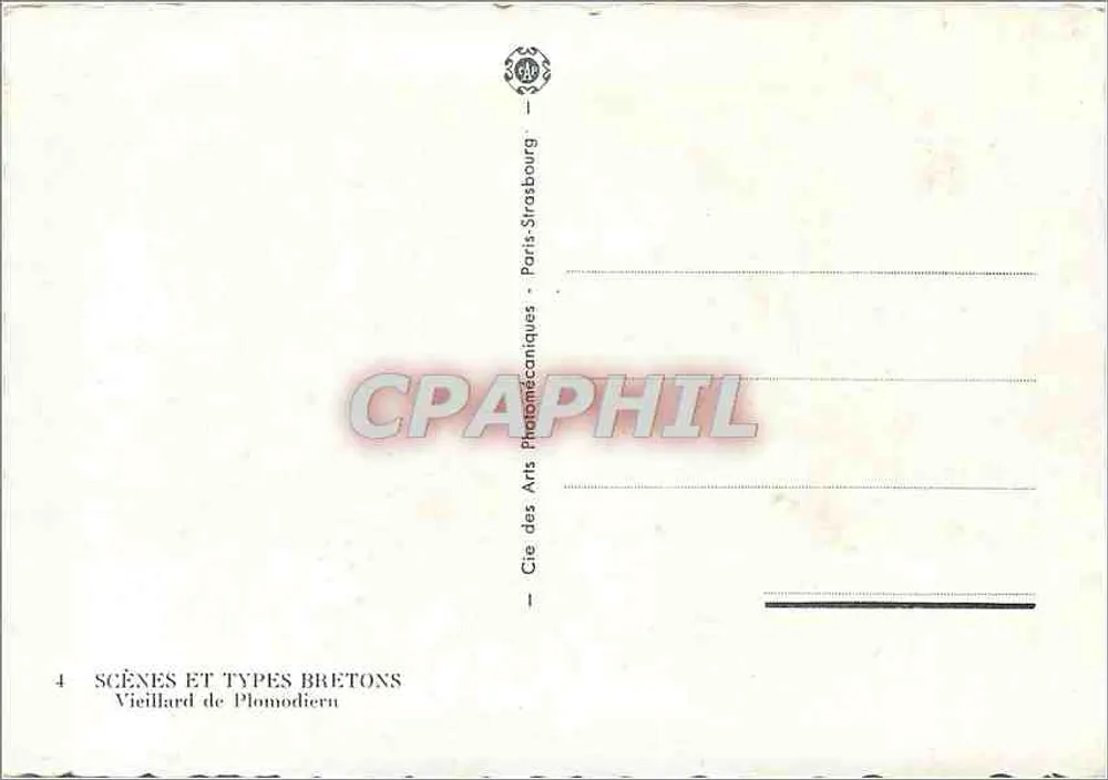 Vieillard de Plomodiern — Scènes e Tipos Bretões — Cie des Arts Photomécaniques, Paris-Strasbourg - Verso