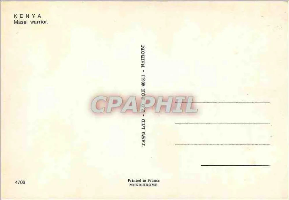 Guerrilheiro masai — Quênia — TAWS LTD, Nairobi - Verso