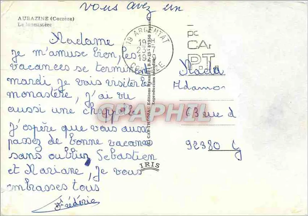 ऑबुज़न (कॉर्रेज़) — मठ — प्रकाशक आईआरआईएस, संख्या 92380 - पीछे