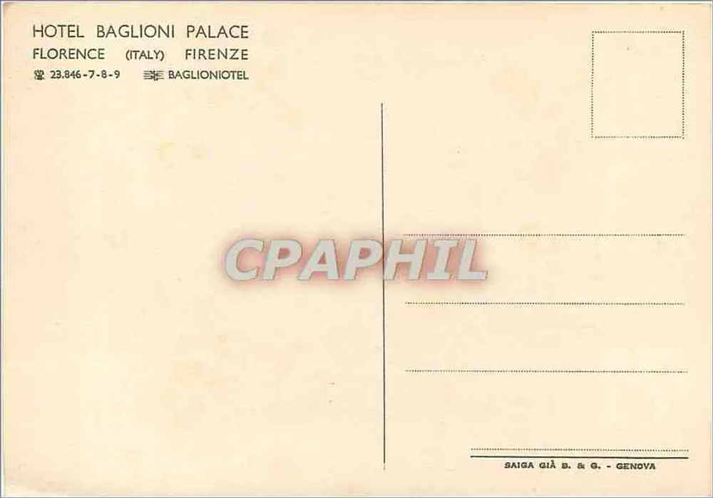 Grand Hôtel Baglioni Palace — Astrolabium Club — éditeur Saiga Già B. & G. Genova - Verso