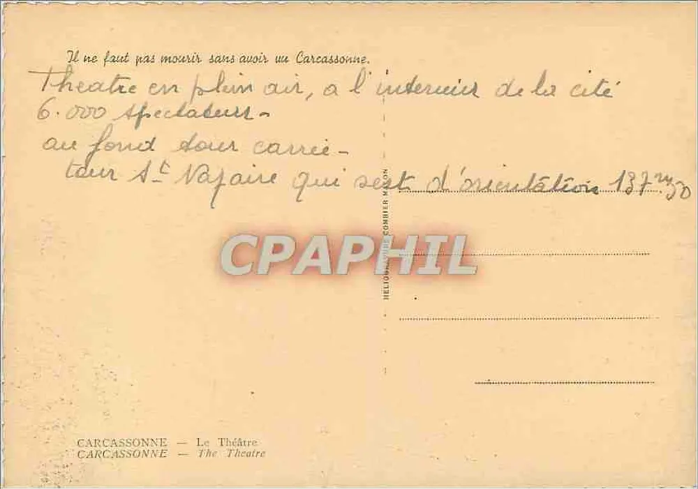 Carcassonne — O Teatro — editor Combier n° 30 - Verso