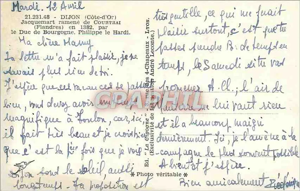 Torre dell'orologio a La Cigogne — editore La Cigogne, n° 21.231.48 - Verso