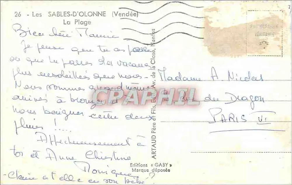 Les Sables-d'Olonne (Vendée) — A Praia — Edições Gaby - Verso