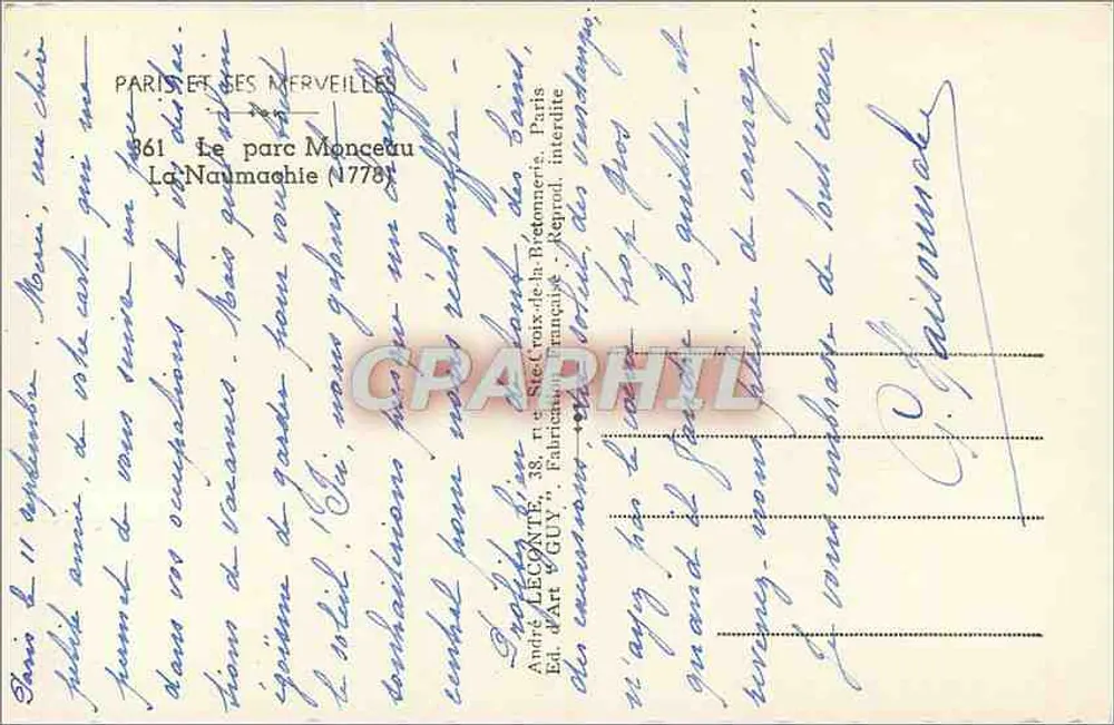 O parque Monceau — A Naumachie (1778) — Éd. Art & Guy, n° 361 - Verso