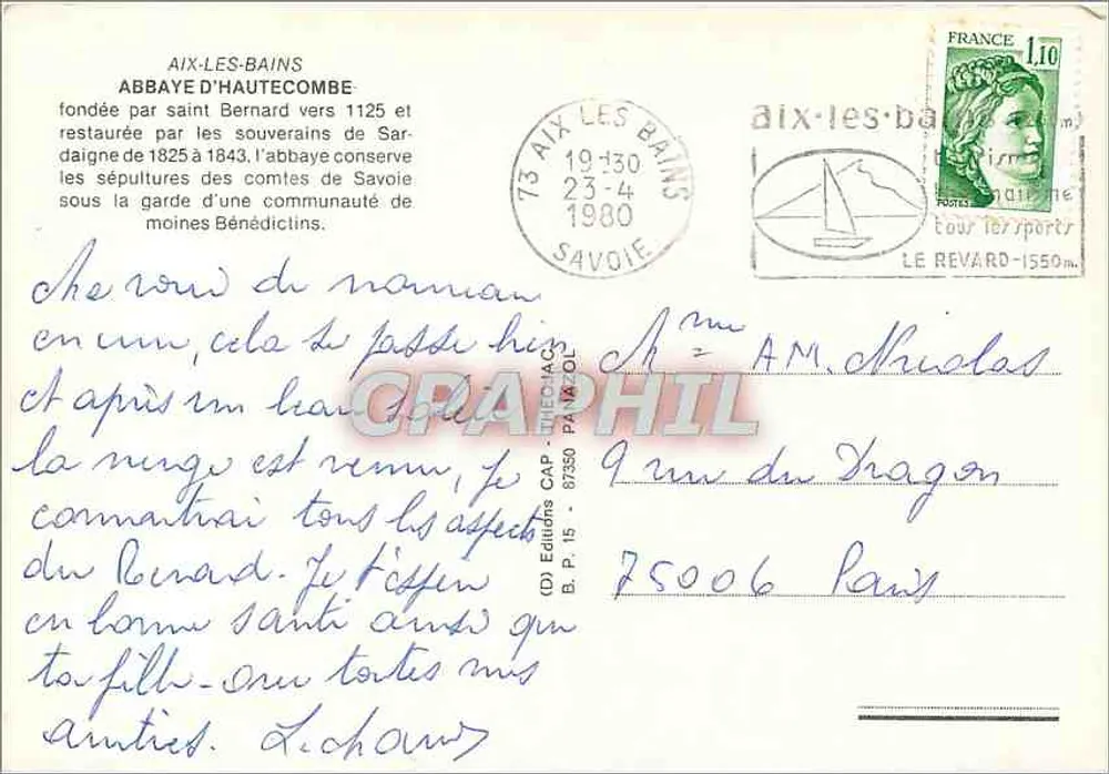Abadia de Hautecombe — Aix-les-Bains — Editor IRIS, n° 15 - Verso