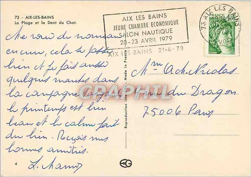 Aix-les-Bains — A Praia e a Dent du Chat — Jeune Chambre Économique - Verso