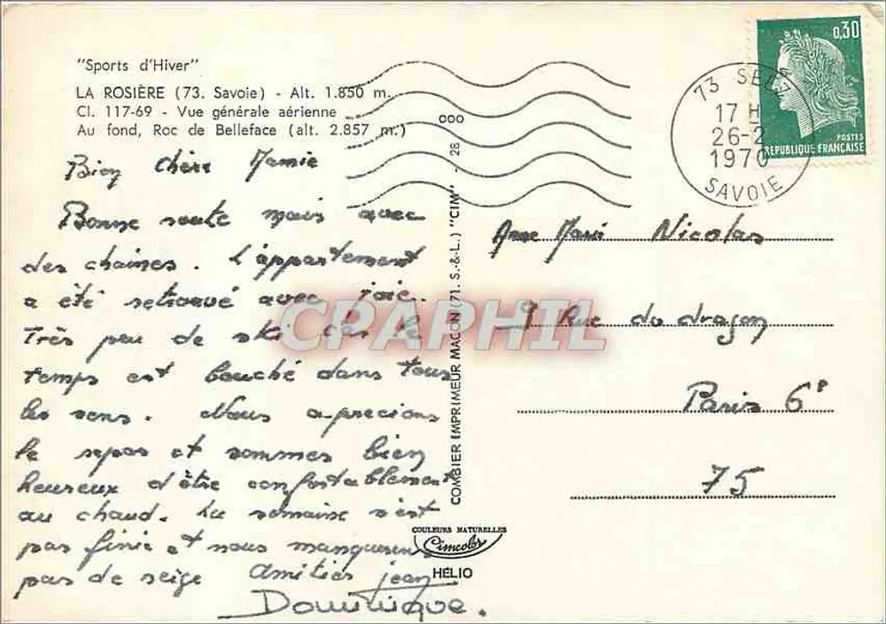La Rosière — vue aérienne hivernale — CIN - Verso