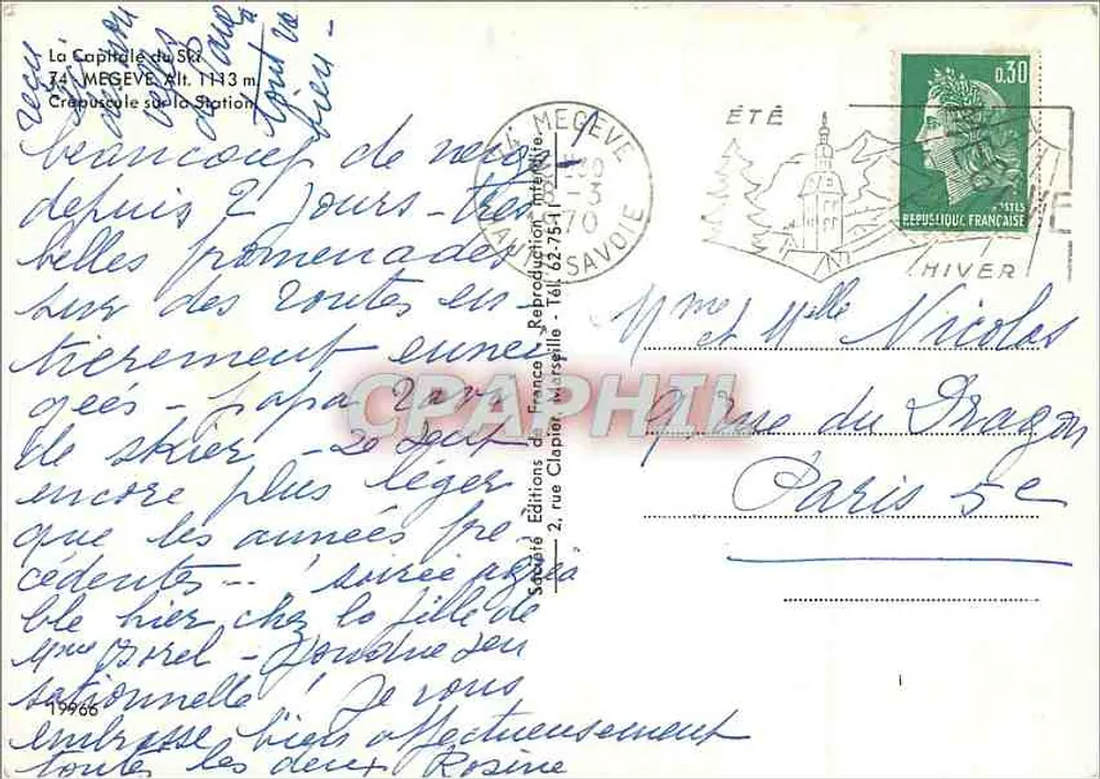 Mégeve — Croisette de la Station — Éditions de France, n° 19966 - Verso