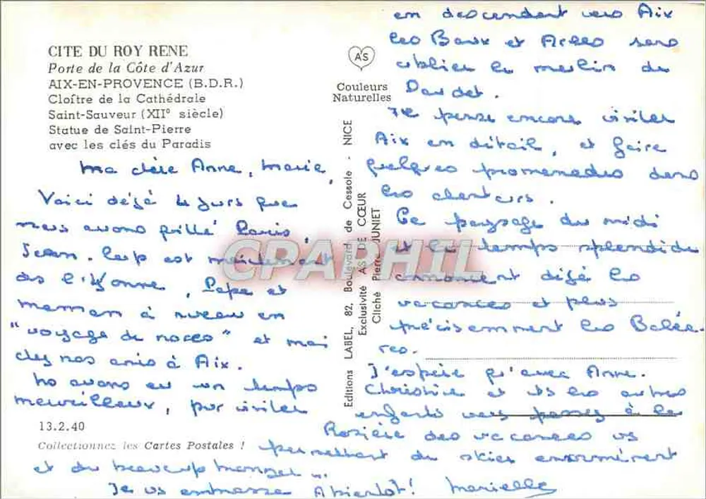 Stadt des Königs René — Tor zur Côte d'Azur, Aix-en-Provence — LABEL-Edition 82, Boulevard de Cessoul, Nice - Rückseite