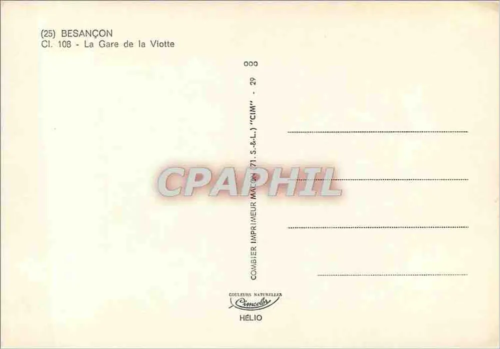 Besançon — A Estação da Viotte — Impressor Combier - Verso