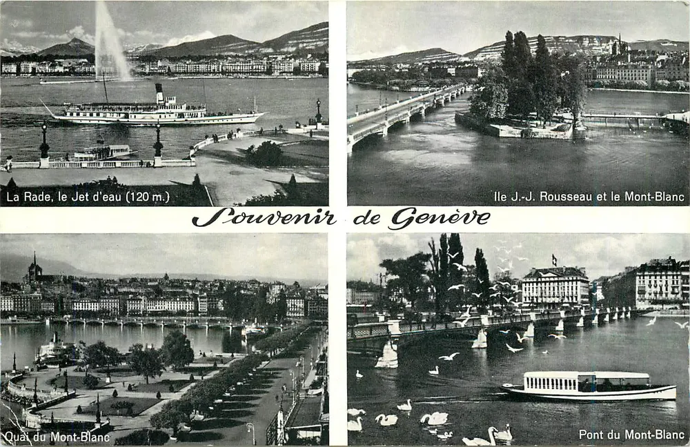 Genewa — Zatoka, Wodospad, Wyspa Rousseau, Most Mont-Blanc — Wydawnictwo Jaeger - Awers