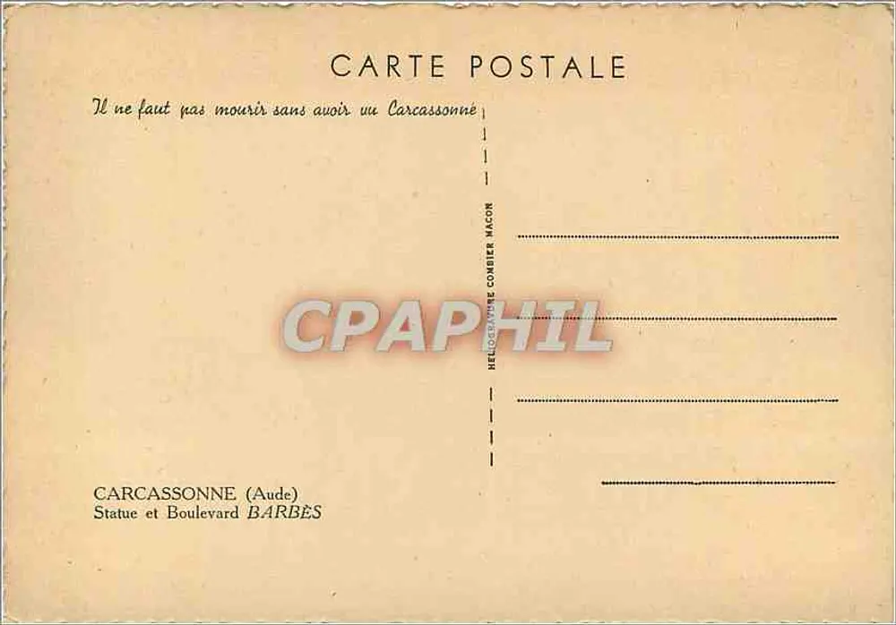 Carcassonne — Estátua e Boulevard Barbès — Héloïse Combier Macon - Verso