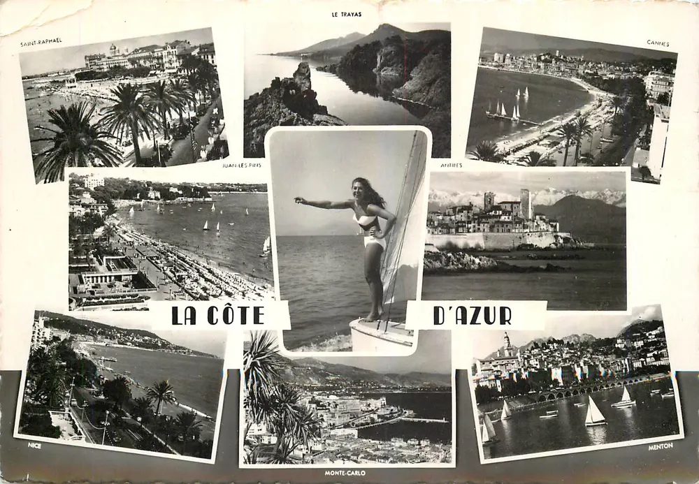 A Costa Azul — vista panorâmica com Saint-Raphaël, Cannes, Menton, Monte-Carlo, Nice, Le Trayas, Antibes — Éditions Rella - Frente