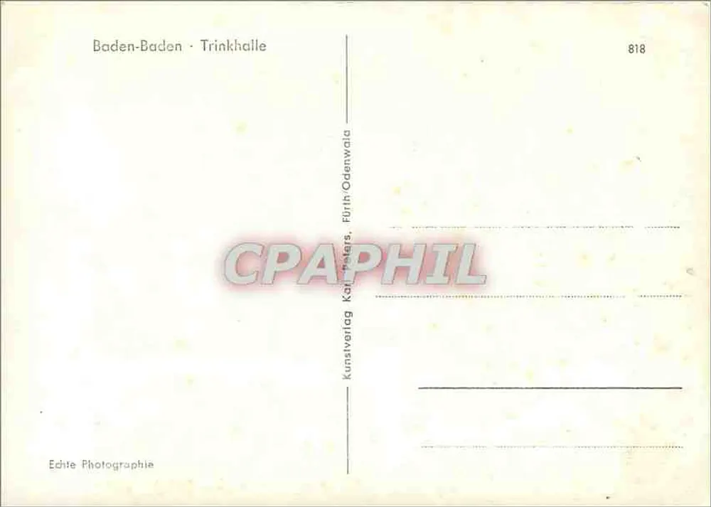 Baden-Baden — Trinkhalle — wydawca Kunstverlag Karl Peters, Fürt-Odenwald, nr 818 - Rewers