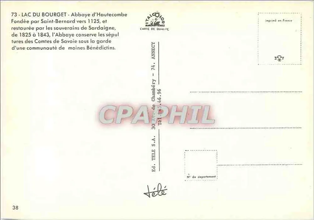 See Bourget — Abtei Hautecombe — Verlag TÉLÉ S.A. n°38 - Rückseite