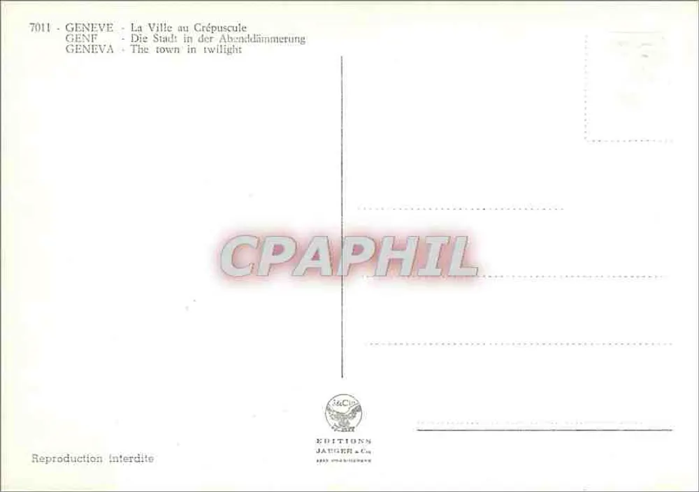 Genebra — A Cidade ao Crepúsculo — Éditions Jauger & Cie, n° 7011 - Verso