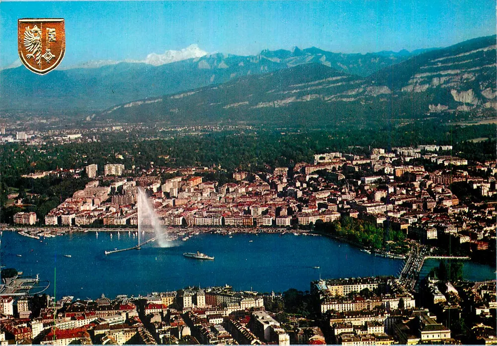 Genf — Luftbild der Stadt und des Mont-Blanc (4810 m) — Éditions Jaeger & Cie - Vorderseite