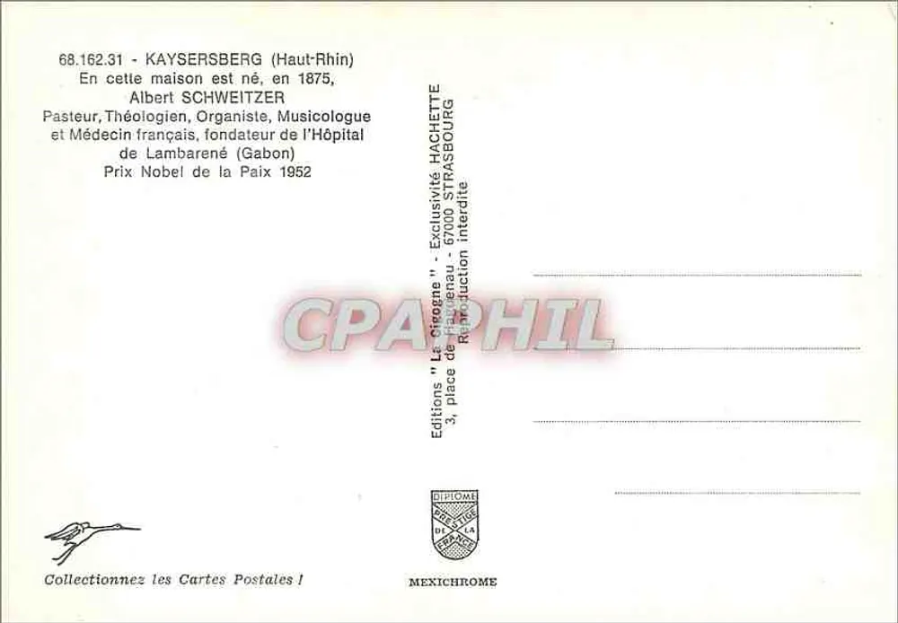 Geburtsort von Albert Schweitzer — Kaysersberg (Oberelsass) — Éditions Hachette - Rückseite