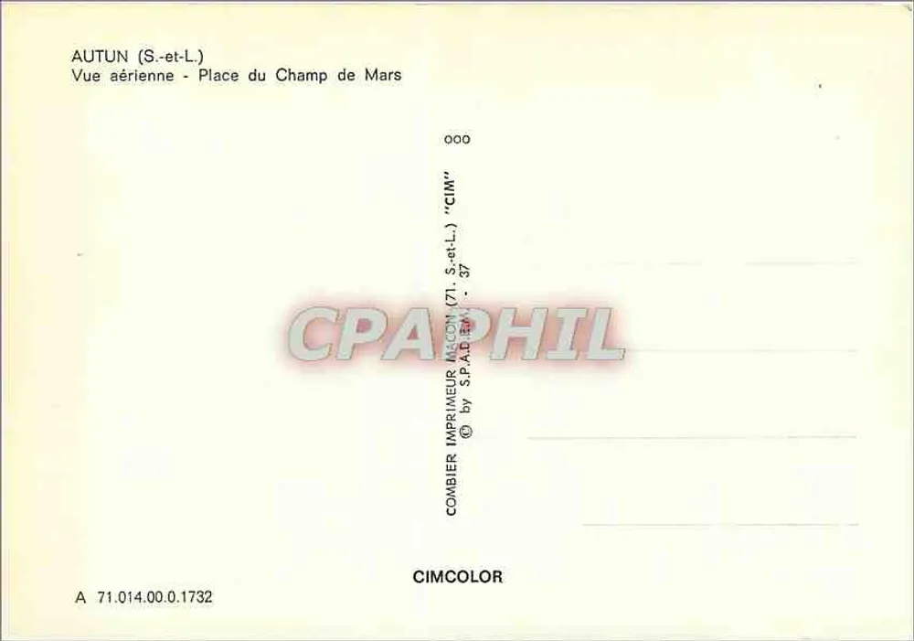 Autun (S.-et-L.) — Vue aérienne - Place du Champ de Mars — Imprimeur Combier, Macon - Verso