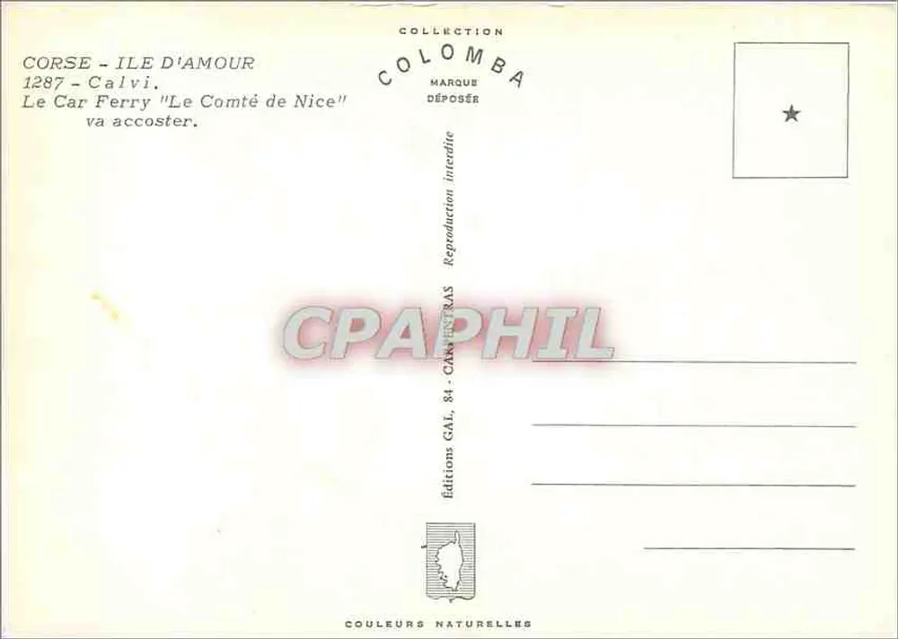 Calvi - Port de pêche avec le ferry 'Le Comté de Nice' — Éditions GAL, série 1287 - Verso