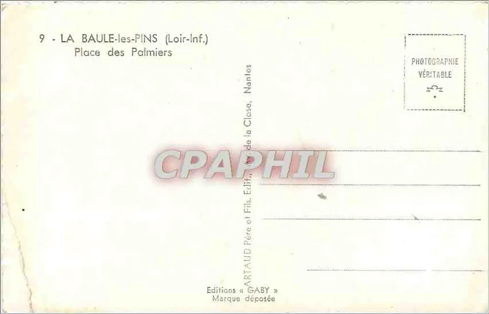 La Baule-les-Pins — Place des Palmiers — Éditions Gaby - Rückseite