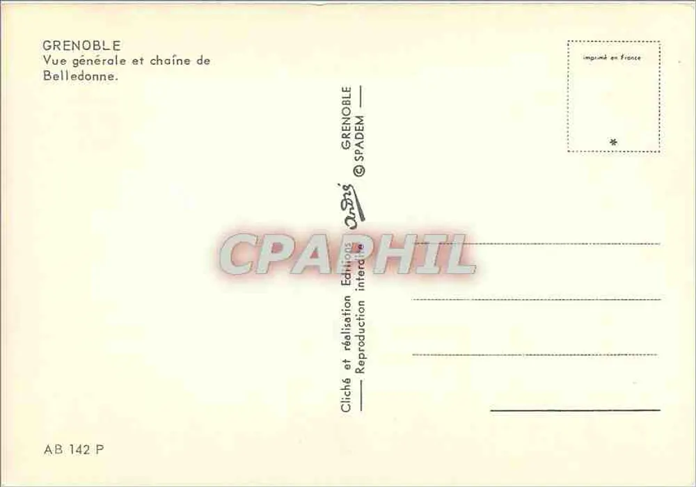 Grenoble — Vista Geral e Belledonne — Edições SPADEM - Verso