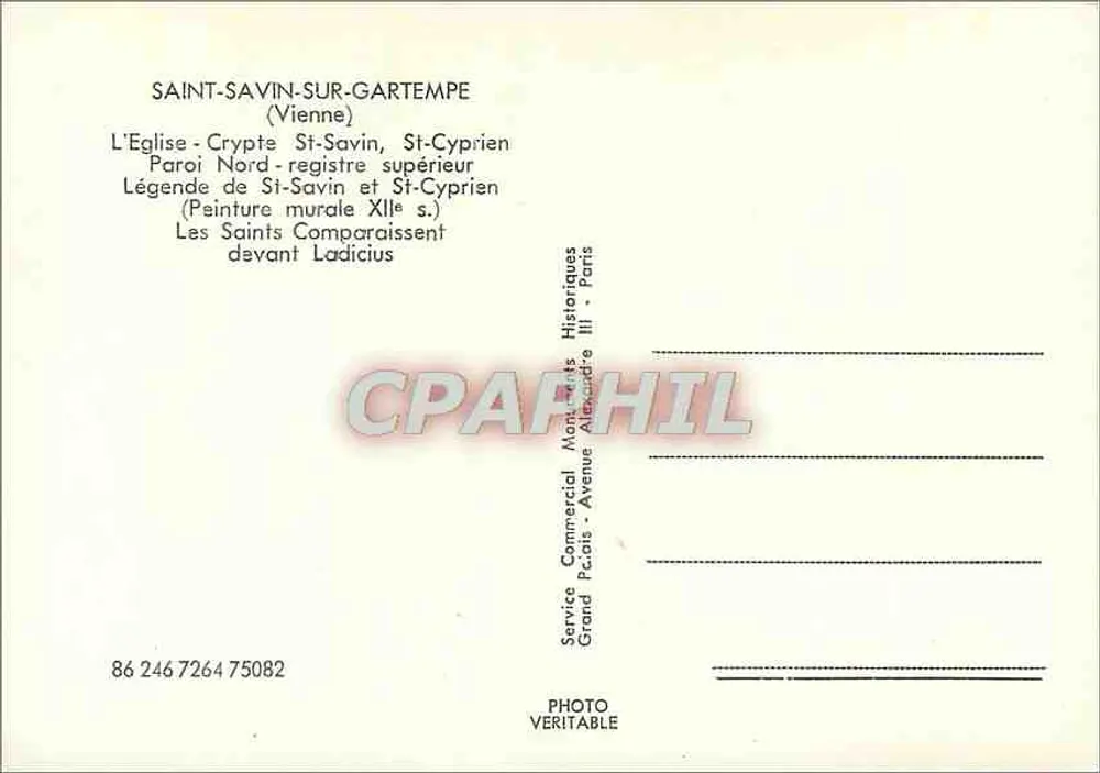 Saint-Savin-sur-Gartempe — Kirchenschiff, Wandmalerei des 11. Jahrhunderts — Service Commercial Monts Historiques Alexandre III - Paris - Rückseite