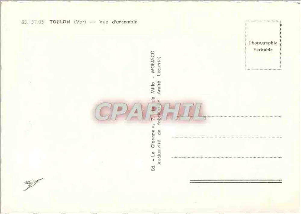 Toulon (Var) — Vista geral — Ed. « La Cigogne », 7, rue de Millio, Toulon — André Leconte - Verso