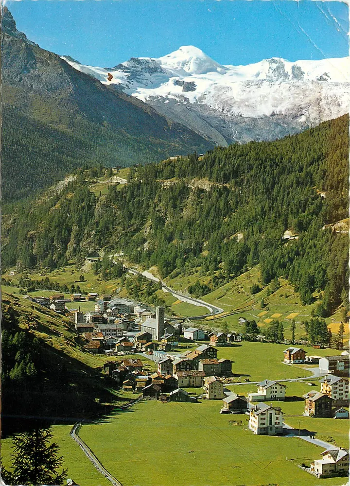 Saas-Grund — vista panorâmica com o glaciar do Allalin — editor Rudolf Oberrieden, n°16590 - Frente
