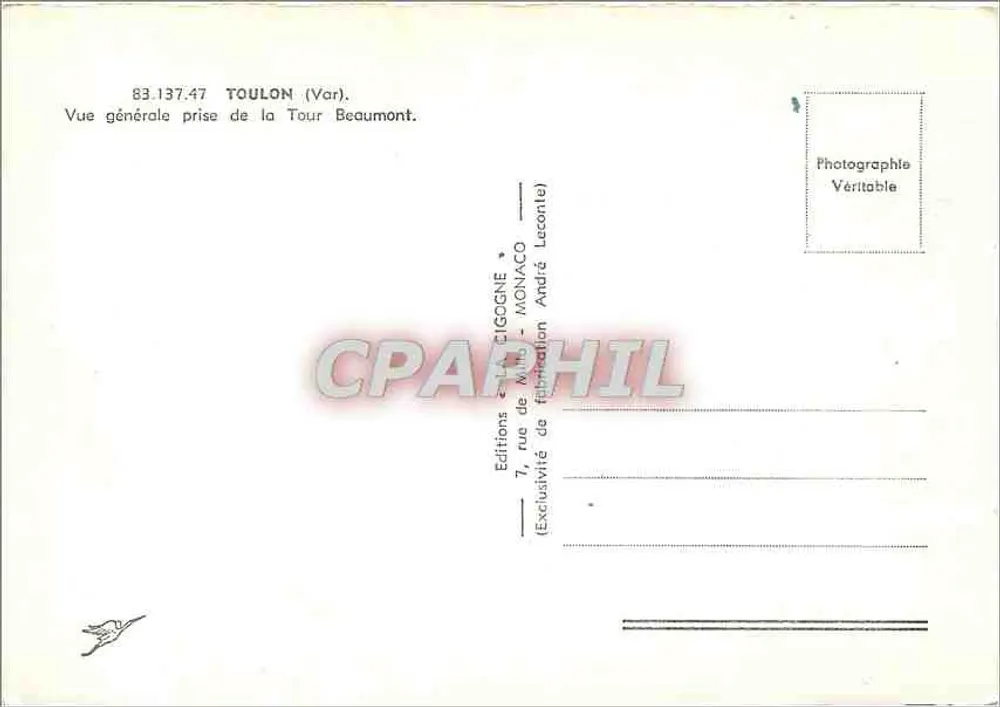 Allgemeiner Blick auf Toulon — Einnahme der Beaumont-Turm — Éditions CIGGONE - MONNACO - Rückseite