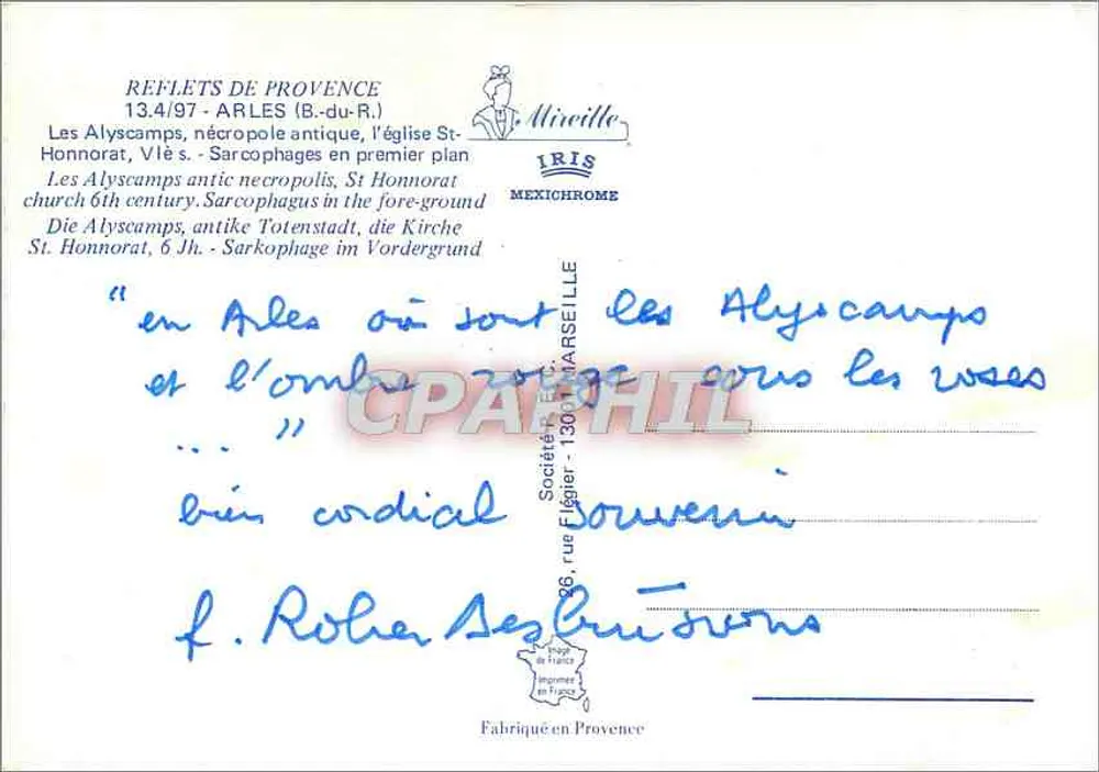 Les Alyscamps, antyczna nécropole w Arles — kościoł św. Honorata na tle — wydawca IRIS - Rewers