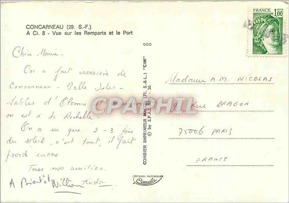 Concarneau (29. S.-F.) — Ansicht der Mauern und des Hafens — Combier Naturelles - Rückseite