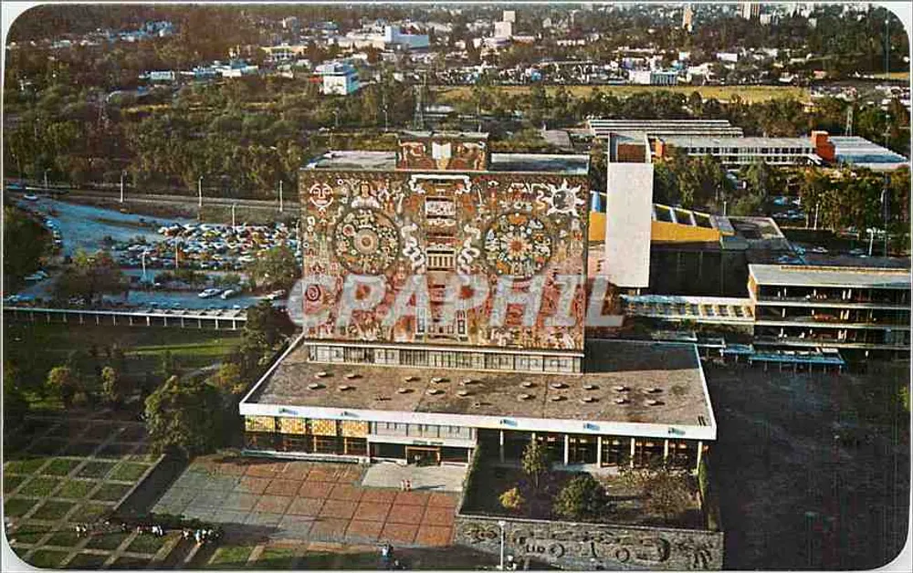 Biblioteca da Universidade Nacional Autônoma do México — mural de Juan O’Gorman — editor Tarjeta Postal 'Vistacolor' - Frente