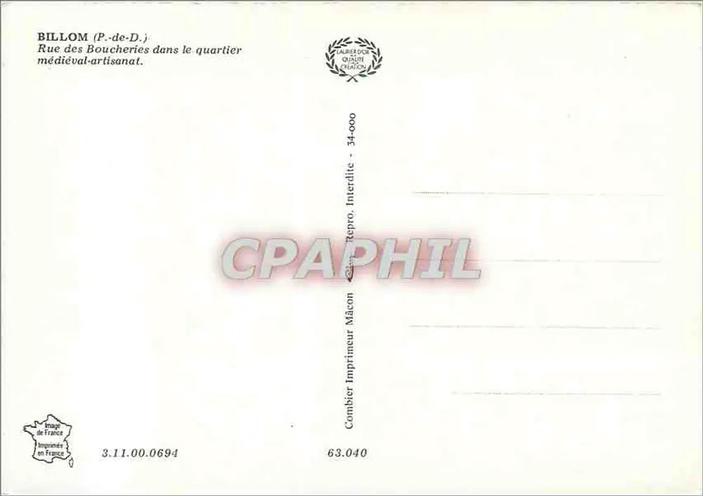 Bilhôme (P.-de-D.) — Straße der Schlachter in der mittelalterlichen Handwerker-Gegend — Verleger Cambier, Mâcon - Rückseite